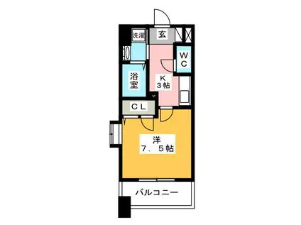 エンクレスト薬院III(1K/9階)の間取り写真