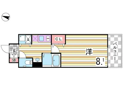 カスタリア三宮(1K/2階)の間取り写真