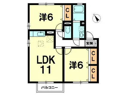 セジュール東中野 A棟(2LDK/1階)の間取り写真