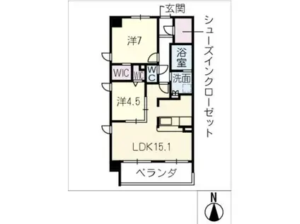 ブリスコート鳴子北(2LDK/7階)の間取り写真