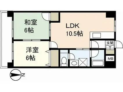 グラディール堺町(2LDK/4階)の間取り写真