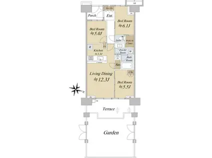 シティテラス加賀(3LDK/1階)の間取り写真