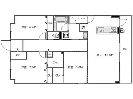 京都六三館(3LDK/2階)の間取り写真