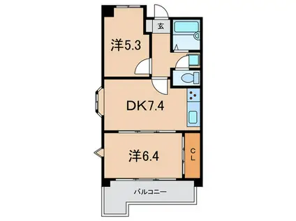 リッジヴィラ六甲(2DK/5階)の間取り写真