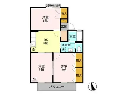 メイプルタウンA棟(3DK/1階)の間取り写真