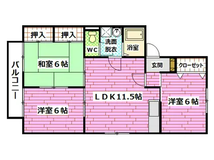 セジュール仁科A棟(3LDK/1階)の間取り写真