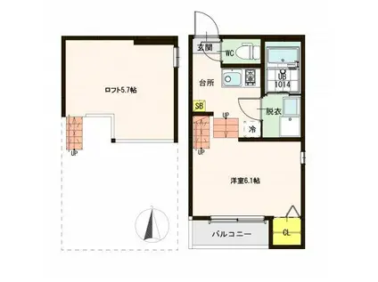 ハーモニーテラス六丁の目中町III(1K/1階)の間取り写真