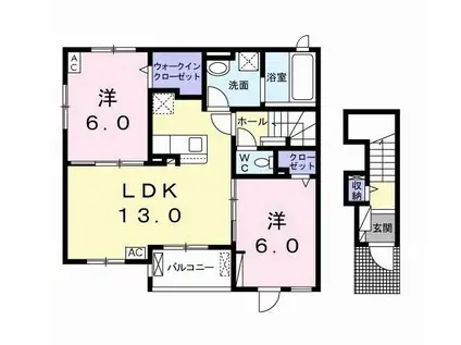 エスペランサ雅(2LDK/2階)の間取り写真