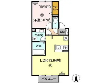 サザンフォレストA棟(1LDK/2階)の間取り写真