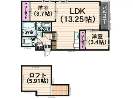グランティック トンズ大橋(2LDK/1階)の間取り写真