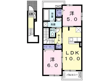 レフィナードB(2LDK/2階)の間取り写真