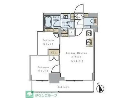 プライマル元浅草(2LDK/8階)の間取り写真