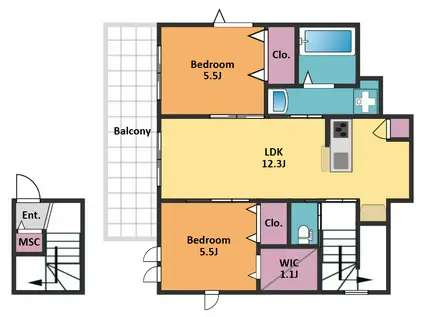 プレジール神楽坂(2LDK/1階)の間取り写真