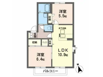 サザンコートD(2LDK/1階)の間取り写真