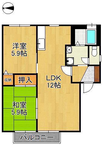 プレステージ華里  I(2LDK/2階)の間取り写真