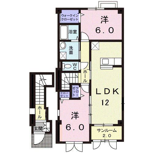 リヴァーサイド意宇IV(2LDK/2階)の間取り写真