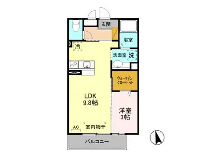 ティアラあづみ野 ダ(1LDK/2階)の間取り写真