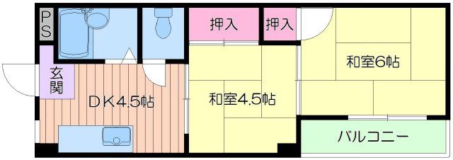 コーポ中宮(2DK/3階)の間取り写真