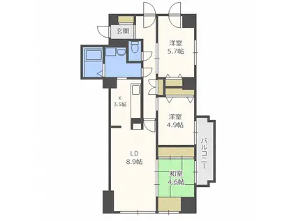 リバティベル月寒(3LDK/9階)の間取り写真