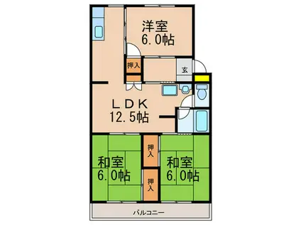 高倉ハイツ(3LDK/3階)の間取り写真