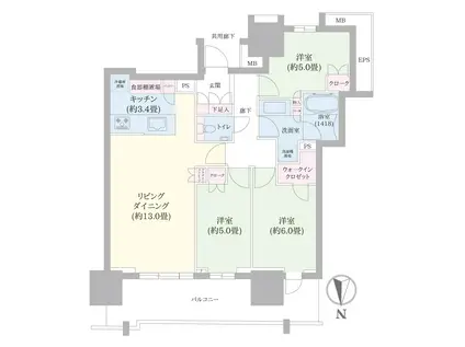 幕張ベイパーク ライズゲートタワー(3LDK/38階)の間取り写真