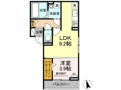 近鉄名古屋線 烏森駅 徒歩5分 3階建 築3年(1LDK/3階)の間取り写真
