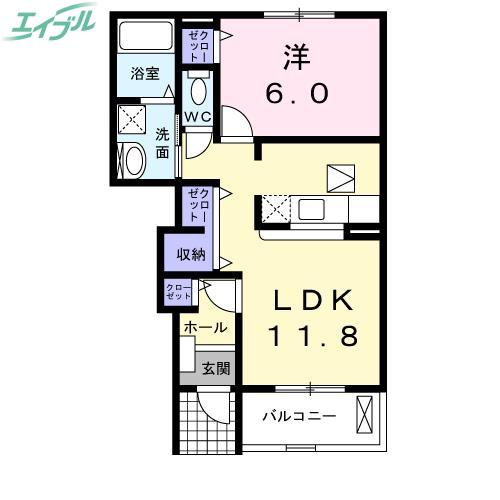 アヴィオンB(1LDK/1階)の間取り写真