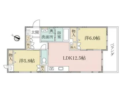 ヘーベルヴィレッジ南林間サンボナール(2LDK/1階)の間取り写真
