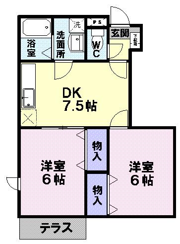 ノースリバーA(2DK/1階)の間取り写真