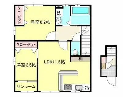 ヒルズソレイユ(2LDK/2階)の間取り写真