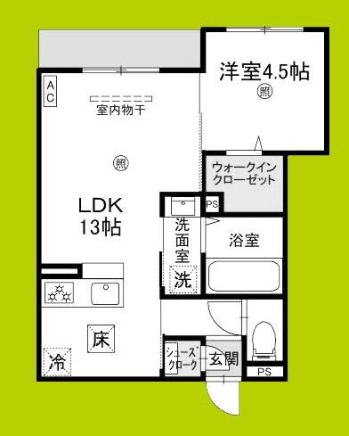 CLASHIST中宮3丁目(1LDK/1階)の間取り写真