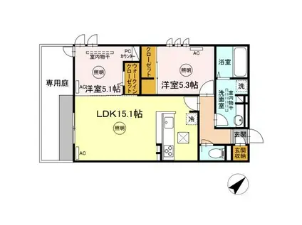 デネブ学研台(2LDK/1階)の間取り写真