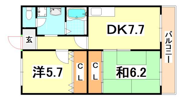 INK東灘(2DK/3階)の間取り写真