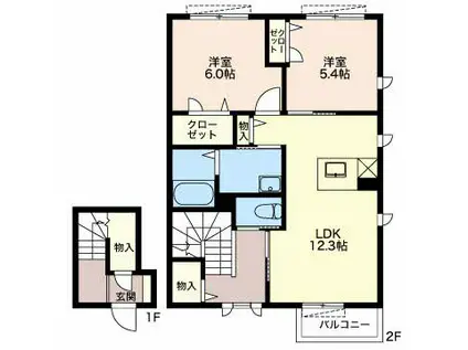 プレミアス松波 203(2LDK/2階)の間取り写真