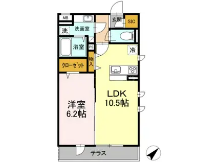 コンティニュエ(1LDK/1階)の間取り写真