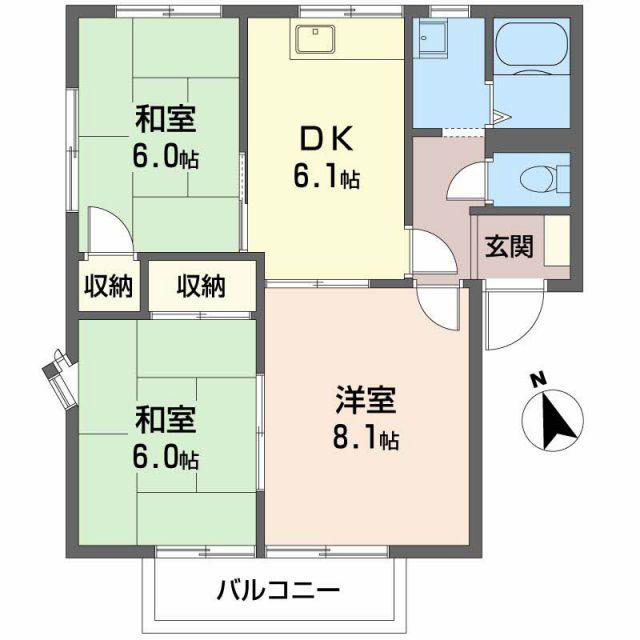 マナハイツ A棟(3DK/1階)の間取り写真