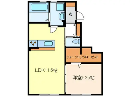 エイブルメゾン迫戸(1LDK/1階)の間取り写真