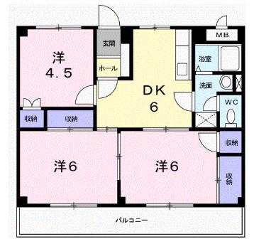 サンファミール西庄(3DK/2階)の間取り写真