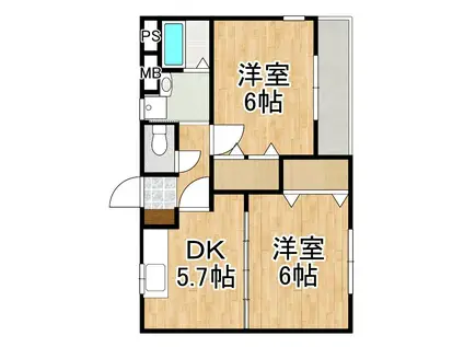 ハーバービュー(2DK/2階)の間取り写真