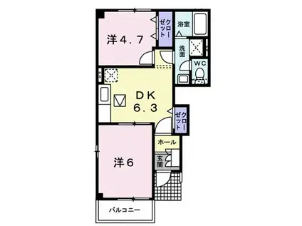 ダックバレイ(2DK/1階)の間取り写真