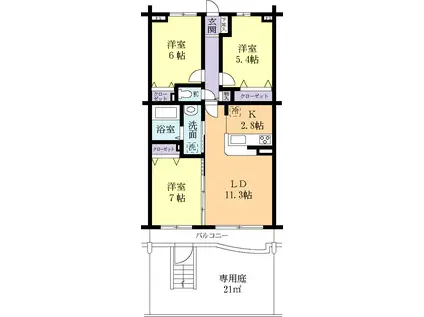 エンゼルランプ(3LDK/1階)の間取り写真