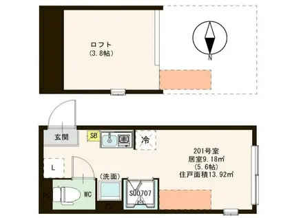 ハーモニーテラス東新小岩(ワンルーム/2階)の間取り写真