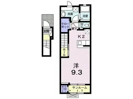 ツインズグレース B(ワンルーム/2階)の間取り写真