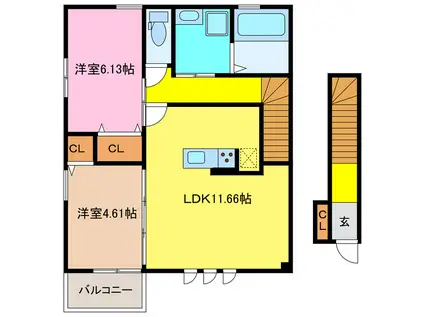 フラン瀬田 A棟 B棟(2LDK/1階)の間取り写真
