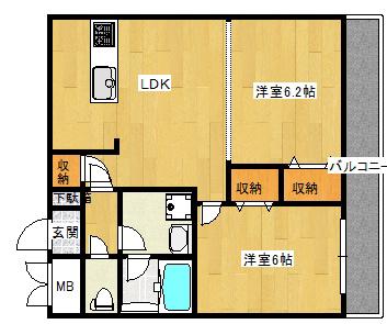 フクロク・レーヴ・マンション(2LDK/7階)の間取り写真