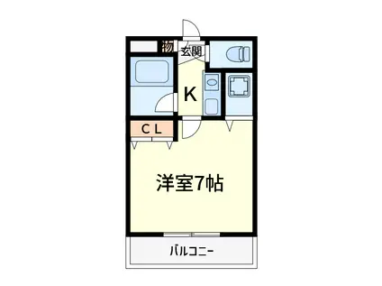 シャトーボヌゥール郡家本町(1K/1階)の間取り写真