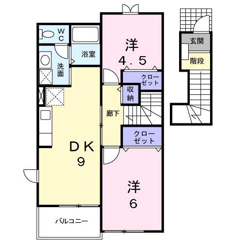 セゾンパルテール(2DK/2階)の間取り写真