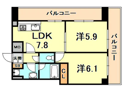 ロイヤルヒル神戸三ノ宮2(2LDK/13階)の間取り写真
