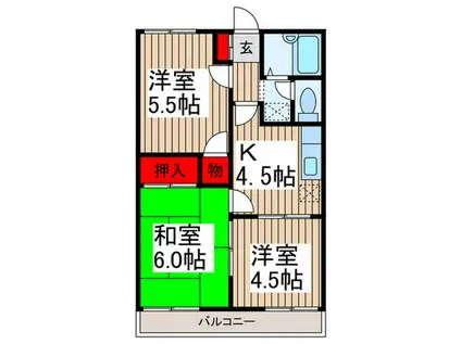 ラ・グランドールB(3K/1階)の間取り写真