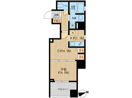 クリオ戸越銀座壱番館(1DK/6階)の間取り写真